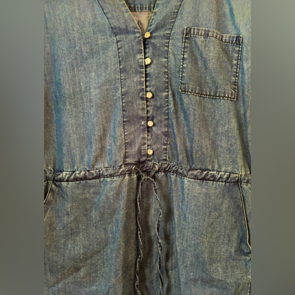 PAIGE Haidee blue cottn/tencel blnd chmbry frng hem mini drss SZ S coastal - Picture 8 of 14